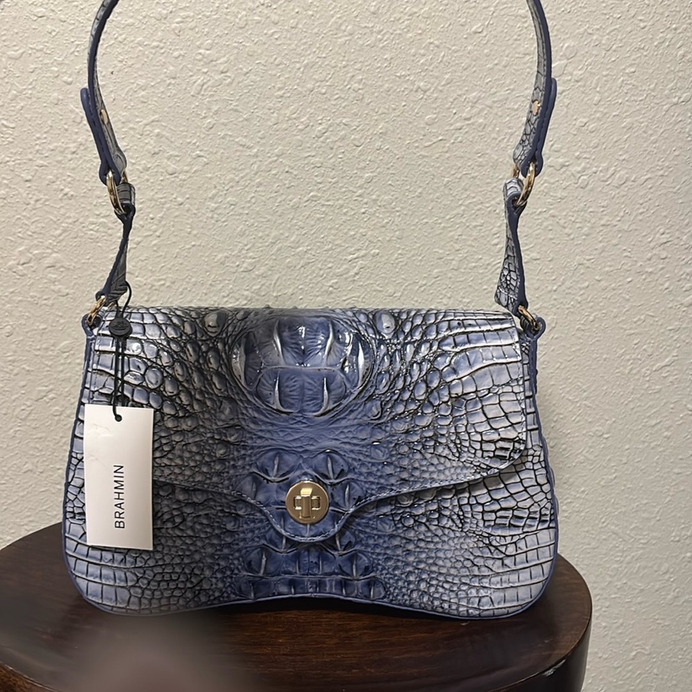 Brahmin Slate Blue Embossed Shoulder Bag